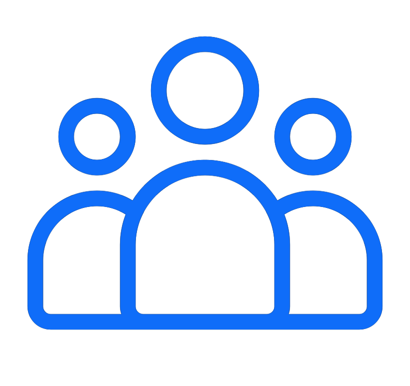 A blue icon displaying three people.